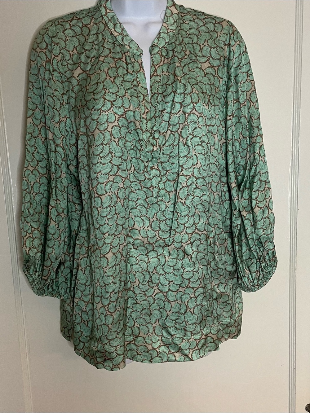 NWT Women’s Mint Green Patterned Satin Popover Top